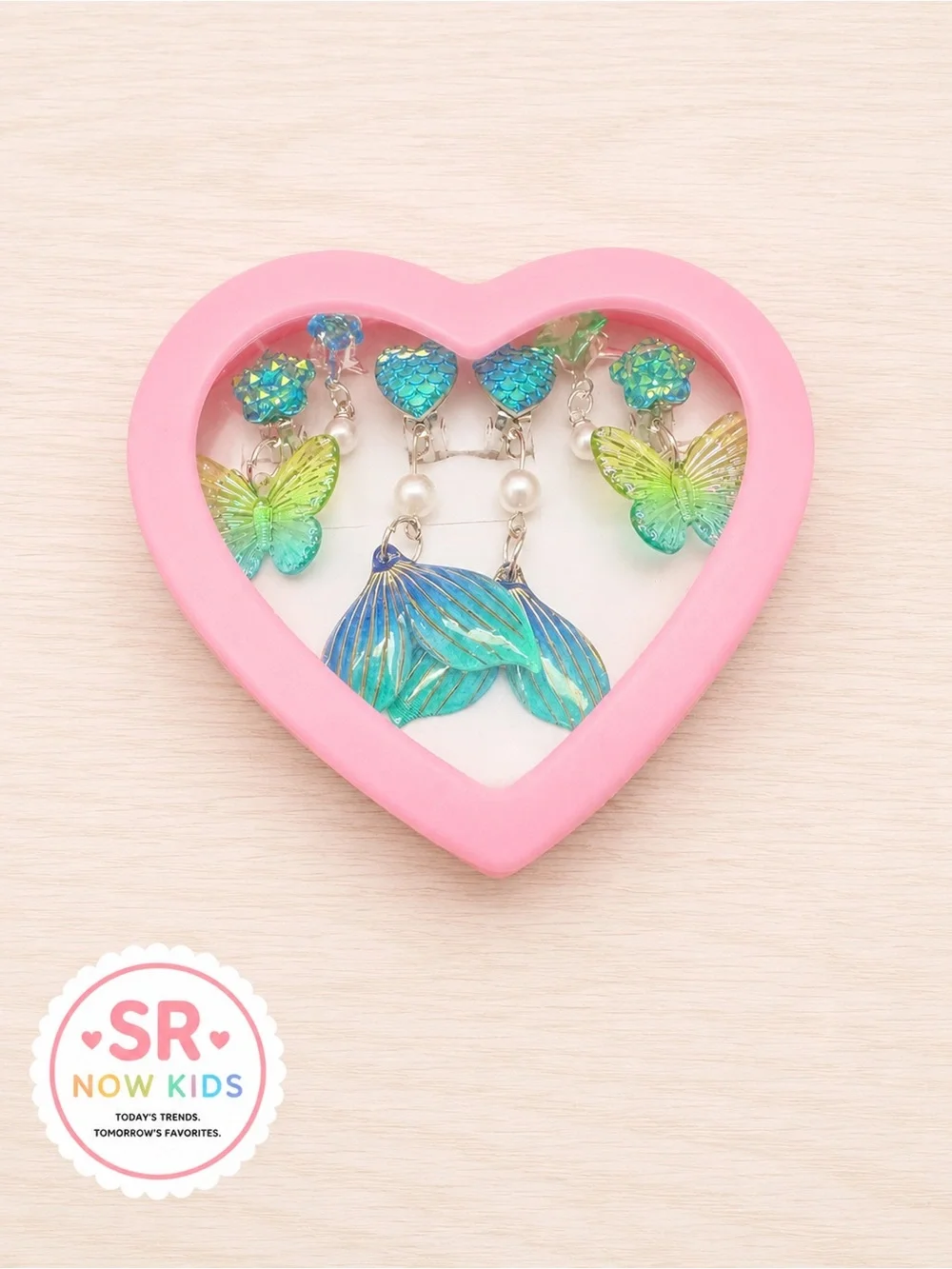 Girls Mermaid Jewelry Set Clip On Earrings Adjustable Rings Gift Mermaid Tail